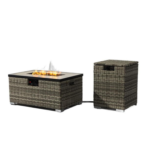 HomeRoots 40000 BTU Black Steel Rectangular Propane Fire Pit - Perfect for Cozy Outdoor Gatherings & Ambiance 714461