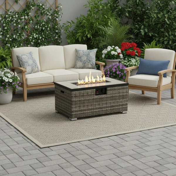 HomeRoots 40000 BTU Black Steel Rectangular Propane Fire Pit - Perfect for Cozy Outdoor Gatherings & Ambiance 714461