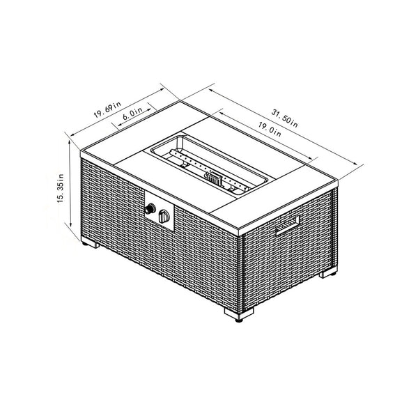 HomeRoots 40000 BTU Black Steel Rectangular Propane Fire Pit - Perfect for Cozy Outdoor Gatherings & Ambiance 714461