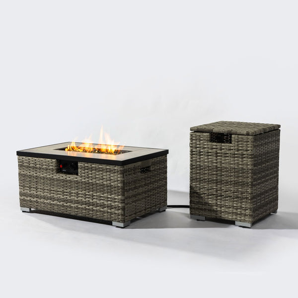 HomeRoots 40000 BTU Black Steel Rectangular Propane Fire Pit - Perfect for Cozy Outdoor Gatherings & Ambiance 714461