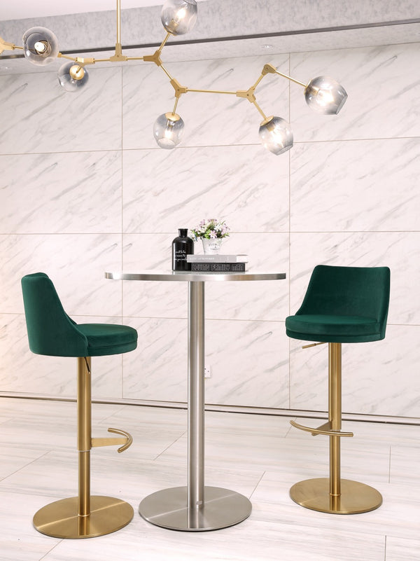 HomeRoots Blue Velvet and Rose Gold Adjustable Swivel Bar Chair – Chic Comfort for Modern Spaces 714468