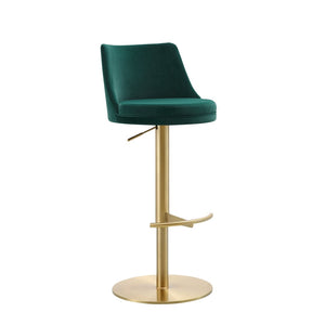 HomeRoots Blue Velvet and Rose Gold Adjustable Swivel Bar Chair – Chic Comfort for Modern Spaces 714468