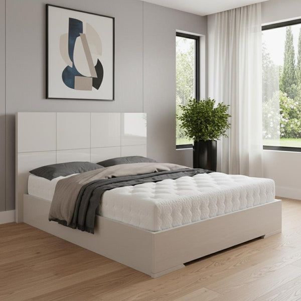 HomeRoots Beige Upholstered Queen Bed Frame with Button-Tufted Linen Blend and Solid Wood Platform Support 714474