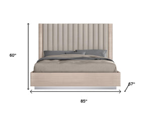 HomeRoots Gray Upholstered Queen Bed Frame with Tufted Faux Leather & Integrated Lighting for Modern Elegance 714475