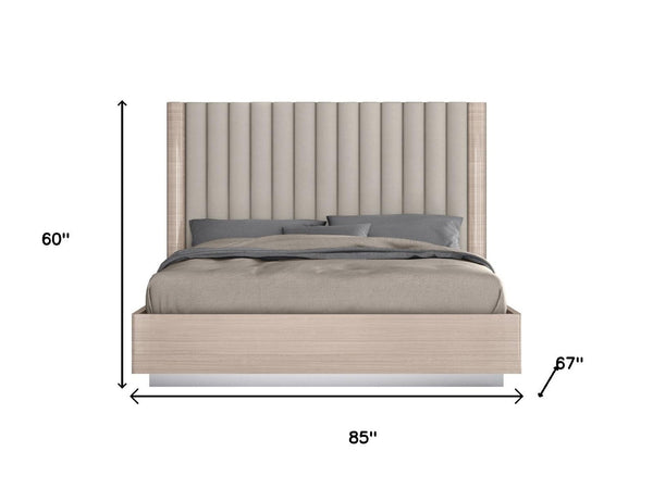HomeRoots Gray Upholstered Queen Bed Frame with Tufted Faux Leather & Integrated Lighting for Modern Elegance 714475
