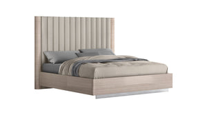 HomeRoots Gray Upholstered Queen Bed Frame with Tufted Faux Leather & Integrated Lighting for Modern Elegance 714475