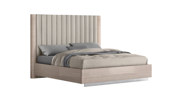 HomeRoots Gray Upholstered Queen Bed Frame with Tufted Faux Leather & Integrated Lighting for Modern Elegance 714475