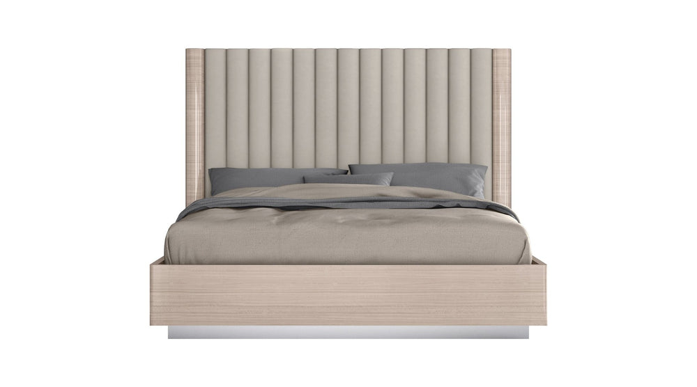 HomeRoots Gray Upholstered Queen Bed Frame with Tufted Faux Leather & Integrated Lighting for Modern Elegance 714475