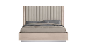 HomeRoots Gray Upholstered Queen Bed Frame with Tufted Faux Leather & Integrated Lighting for Modern Elegance 714475