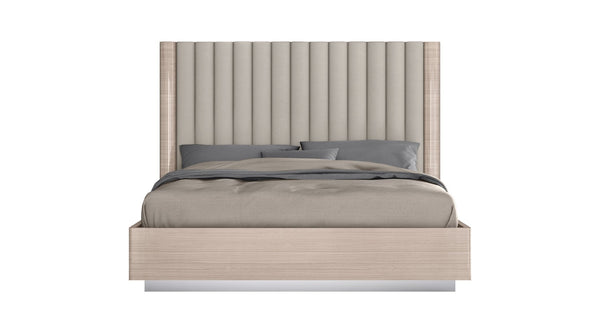 HomeRoots Gray Upholstered Queen Bed Frame with Tufted Faux Leather & Integrated Lighting for Modern Elegance 714475