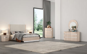 HomeRoots Gray Upholstered Queen Bed Frame with Tufted Faux Leather & Integrated Lighting for Modern Elegance 714475