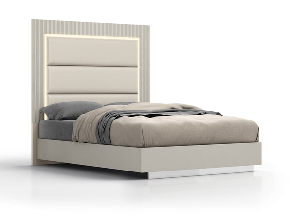 HomeRoots Gray Upholstered King Bed Frame with Tufted Faux Leather, Integrated Lighting & Modern Design 714476