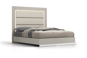 HomeRoots Gray Wood King Bed Frame - Contemporary Platform Design with Upholstered Headboard for Ultimate Comfort 714477