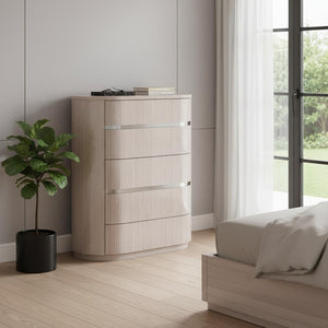HomeRoots 31" Stylish Brown and Beige Five Drawer Gentlemen's Chest - Durable Storage Solution for Any Bedroom 714479