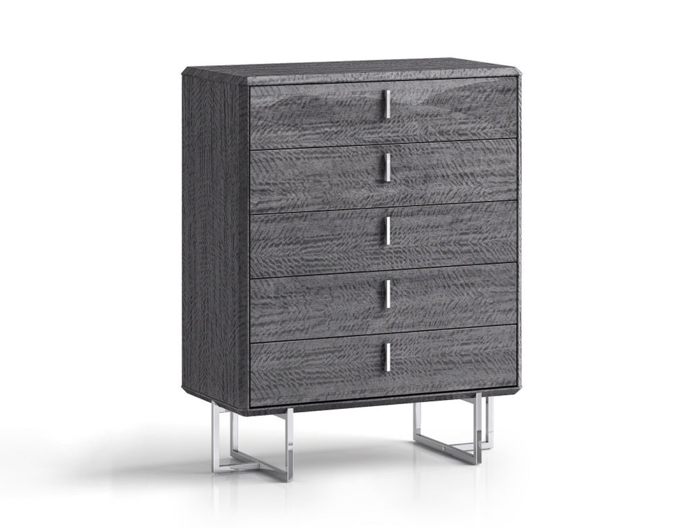 HomeRoots 36" Blue Wood Five Drawer Gentlemens Chest - Stylish Vertical Storage with Felt-Lined Drawers & Metal Handles 714481