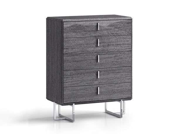 HomeRoots 36" Blue Wood Five Drawer Gentlemens Chest - Stylish Vertical Storage with Felt-Lined Drawers & Metal Handles 714481