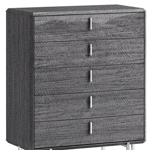 HomeRoots 36" Blue Wood Five Drawer Gentlemens Chest - Stylish Vertical Storage with Felt-Lined Drawers & Metal Handles 714481