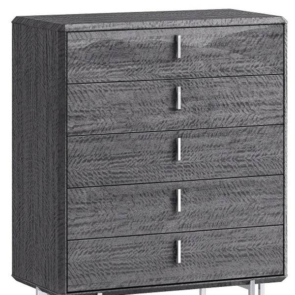 HomeRoots 36" Blue Wood Five Drawer Gentlemens Chest - Stylish Vertical Storage with Felt-Lined Drawers & Metal Handles 714481