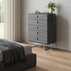 HomeRoots 36" Blue Wood Five Drawer Gentlemens Chest - Stylish Vertical Storage with Felt-Lined Drawers & Metal Handles 714481