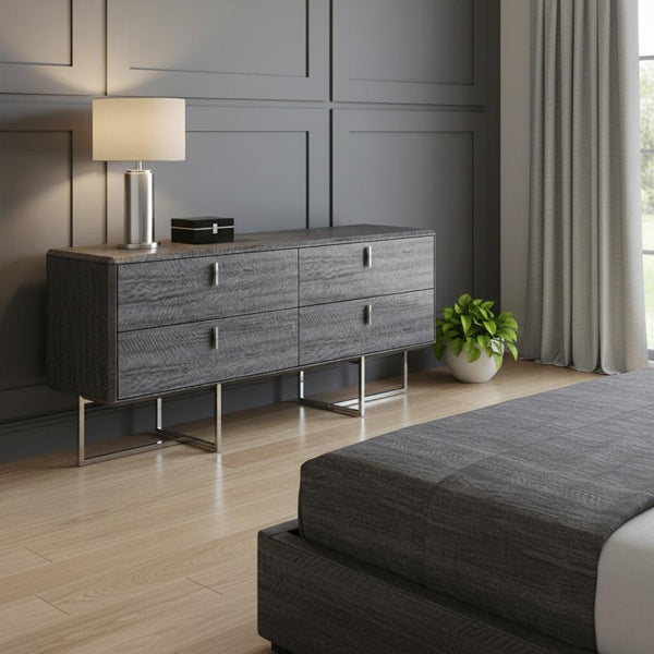 HomeRoots 68" Blue Wood Six Drawer Double Dresser - Stylish Storage Solution with Easy-Glide Drawers & Modern Accents 714484
