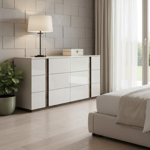 HomeRoots 57" Gray Wood Six Drawer Double Dresser - Stylish Storage Solution for Organized Bedrooms & Decor 714486