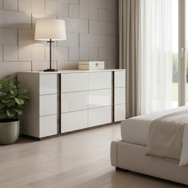 HomeRoots 57" Gray Wood Six Drawer Double Dresser - Stylish Storage Solution for Organized Bedrooms & Decor 714486