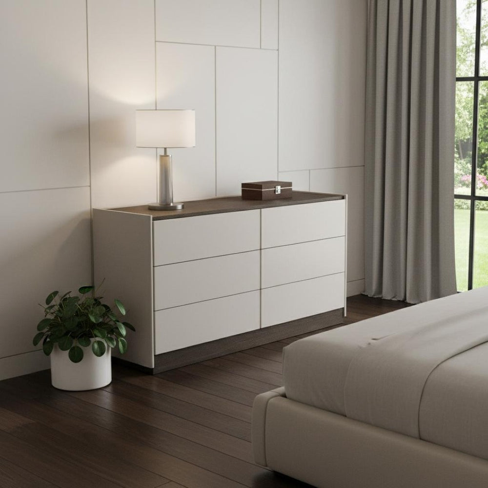 HomeRoots 60" Beige Wood Six Drawer Double Dresser - Stylish Storage Solution for Modern Bedrooms, Fully Assembled 714490