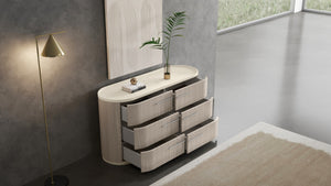 HomeRoots 63" Beige Wood Six Drawer Double Dresser for Stylish Storage & Organization in Any Bedroom Décor 714491