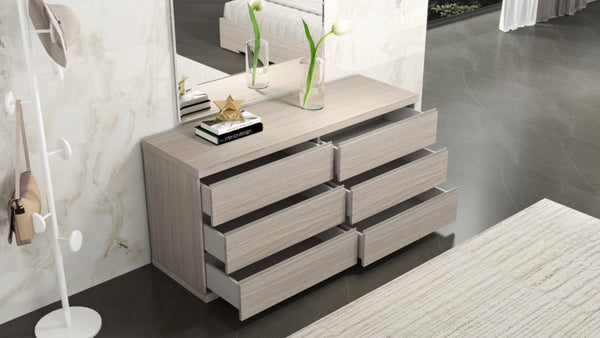 HomeRoots 56" Beige Wood Six Drawer Double Dresser - Elegant Storage Solution with Smooth-Glide Drawers & Style 714493