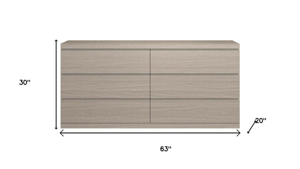 HomeRoots 56" Beige Wood Six Drawer Double Dresser - Elegant Storage Solution with Smooth-Glide Drawers & Style 714493