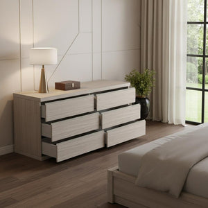 HomeRoots 56" Beige Wood Six Drawer Double Dresser - Elegant Storage Solution with Smooth-Glide Drawers & Style 714493