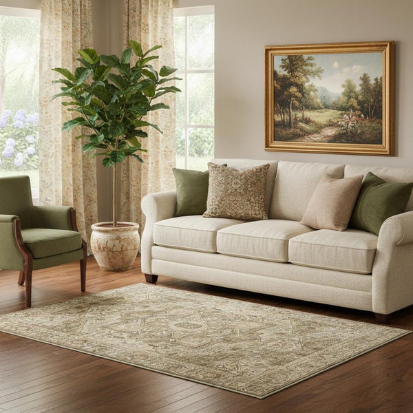 HomeRoots 6' Elegant Brown and Beige Floral Medallion Area Rug - Soft, Durable, and Machine Washable for Homes 6' X 9' 714495