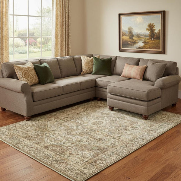 HomeRoots 6' Elegant Brown and Beige Floral Medallion Area Rug - Soft, Durable, and Machine Washable for Homes 8' X 10' 714496