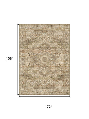 HomeRoots 6' Elegant Brown and Beige Floral Medallion Area Rug - Soft, Durable, and Machine Washable for Homes 8' X 10' 714496