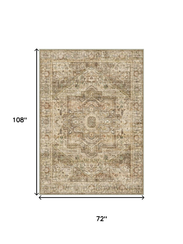 HomeRoots 6' Elegant Brown and Beige Floral Medallion Area Rug - Soft, Durable, and Machine Washable for Homes 8' X 10' 714496