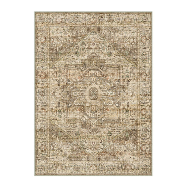 HomeRoots 6' Elegant Brown and Beige Floral Medallion Area Rug - Soft, Durable, and Machine Washable for Homes 9' X 12' 714497