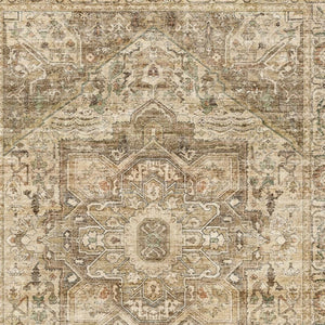 HomeRoots 6' Elegant Brown and Beige Floral Medallion Area Rug - Soft, Durable, and Machine Washable for Homes 9' X 12' 714497