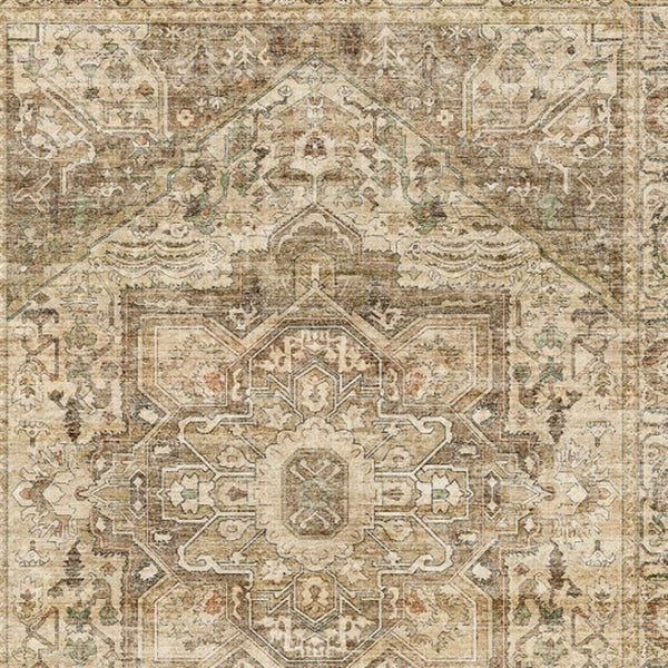 HomeRoots 6' Elegant Brown and Beige Floral Medallion Area Rug - Soft, Durable, and Machine Washable for Homes 9' X 12' 714497