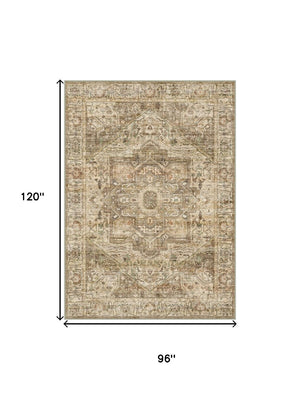 HomeRoots 6' Elegant Brown and Beige Floral Medallion Area Rug - Soft, Durable, and Machine Washable for Homes 9' X 12' 714497