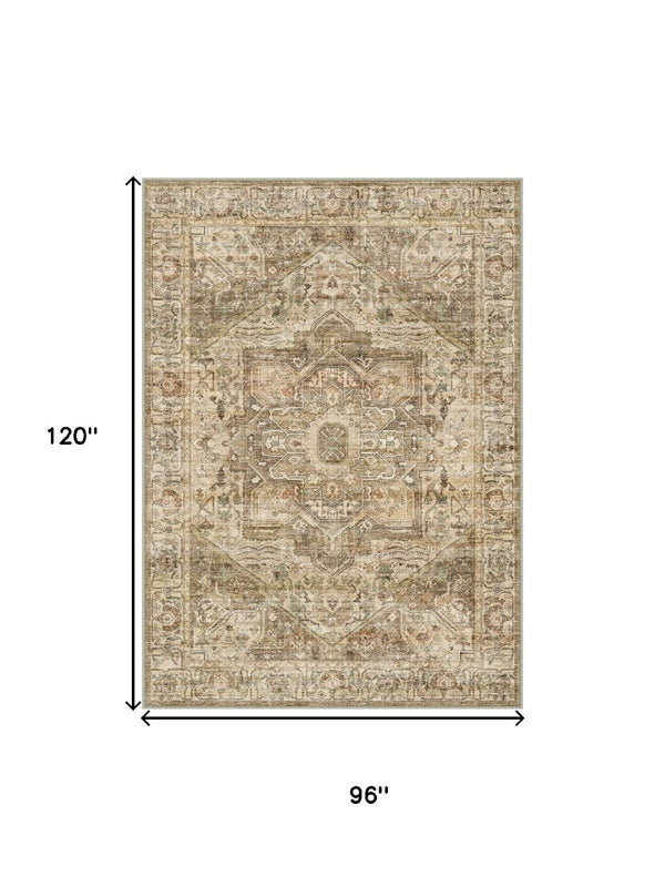 HomeRoots 6' Elegant Brown and Beige Floral Medallion Area Rug - Soft, Durable, and Machine Washable for Homes 9' X 12' 714497