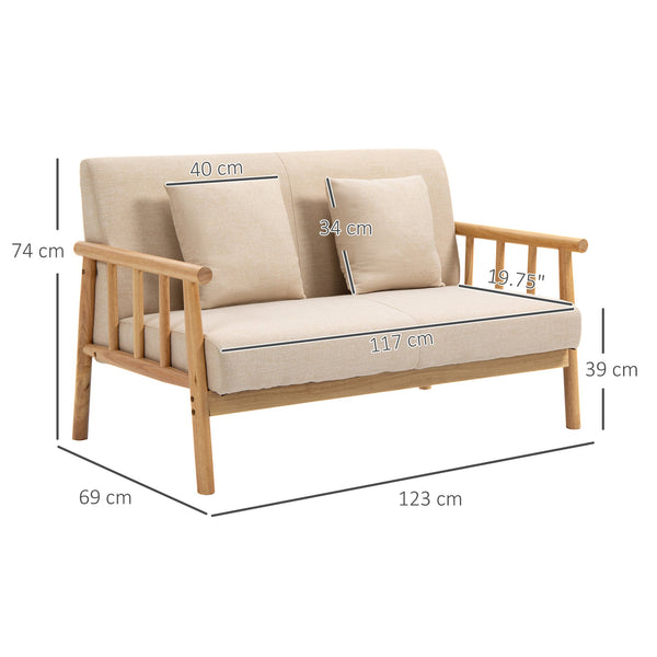 English Elm HOMCOM 48" Two-Seater Loveseat Sofa for Small Spaces — Linen-Feel Upholstery, Wood Legs, Beige W2225P217482