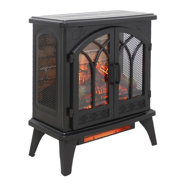 HomeRoots 24 Inch Black Metal Electric Fireplace with Led Lighting for Modern Living Room Ambiance 714501
