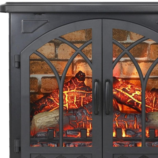 24 Inch Black Metal Electric Fireplace with Led Lighting for Modern Living Room Ambiance