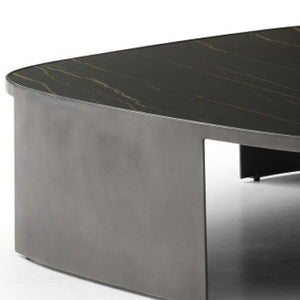 HomeRoots 42" Sleek Black Ceramic Tile Coffee Table with Steel Frame - Modern Minimalist Design, No Assembly! 714505