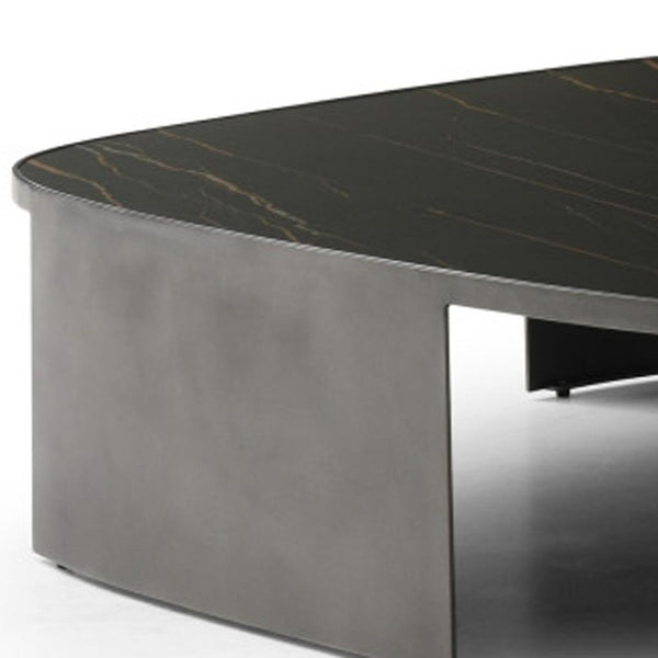 HomeRoots 42" Sleek Black Ceramic Tile Coffee Table with Steel Frame - Modern Minimalist Design, No Assembly! 714505