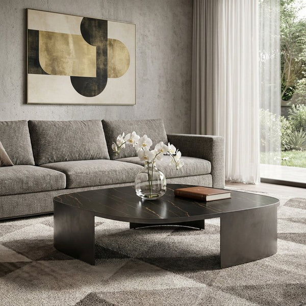 HomeRoots 42" Sleek Black Ceramic Tile Coffee Table with Steel Frame - Modern Minimalist Design, No Assembly! 714505