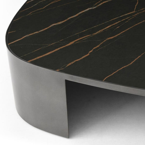 HomeRoots 55" White Genuine Marble Coffee Table with Wheels – Elegant, Modern Design for Versatile Spaces 714506