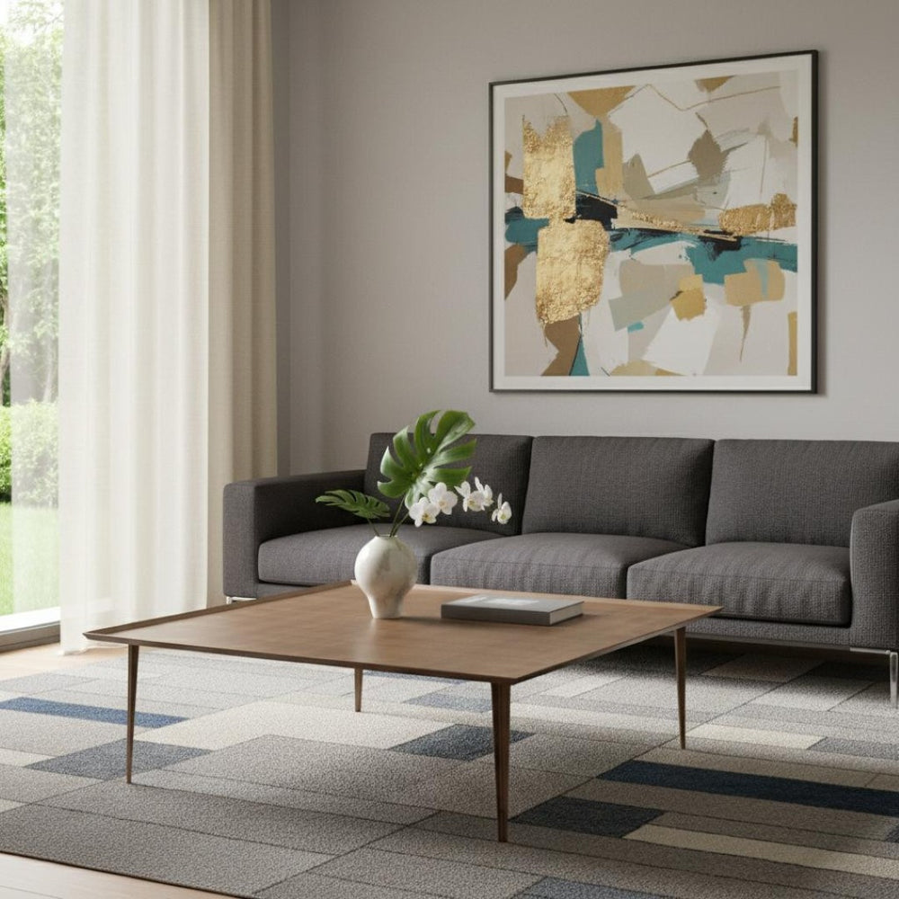 HomeRoots 41" Elegant Gray Ceramic Tile & Solid Wood Round Pedestal Coffee Table for Modern Living Spaces 714509