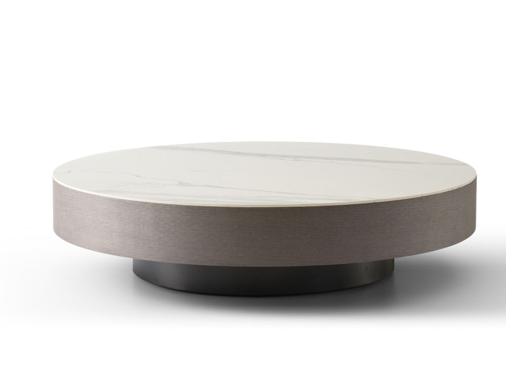 HomeRoots 39" Elegant Round Pedestal Coffee Table with White Ceramic Tile Top for Modern Living Spaces 714510
