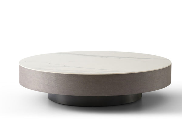 HomeRoots 39" Elegant Round Pedestal Coffee Table with White Ceramic Tile Top for Modern Living Spaces 714510